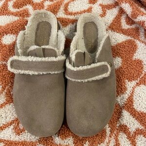 White Mountain Taupe Faux-Suede Slip-On Clogs with Shearling Trim
